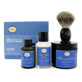 Kit de barbear The 4 Elements Of The Perfect Shave - Lavender ( New Packaging ) ( Óleo pre barbear + Creme de barbear+ A/S Balsamo + Pincel )