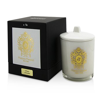 Glass Candle with Gold Decoration & Wooden Wick - Lillipur (White Glass)