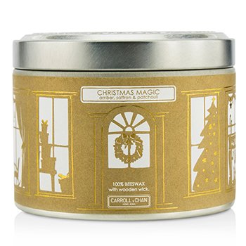 Tin Can 100% Beeswax Candle with Wooden Wick - Christmas Magic (Amber, Saffron & Patchouli)