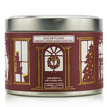Tin Can 100% Beeswax Candle with Wooden Wick - Sugar Plums (Sugar Plum, Mandarin Orange & Candy Cane)