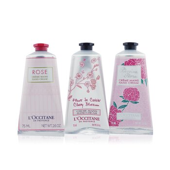 LOccitane Coleção de cremes para as mãos Pink Flowers: Pivoine Flora + Rose + Cherry Blossom